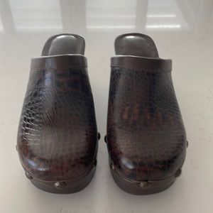 Franco Sarto Leather Crocodile Skin Platform Clogs